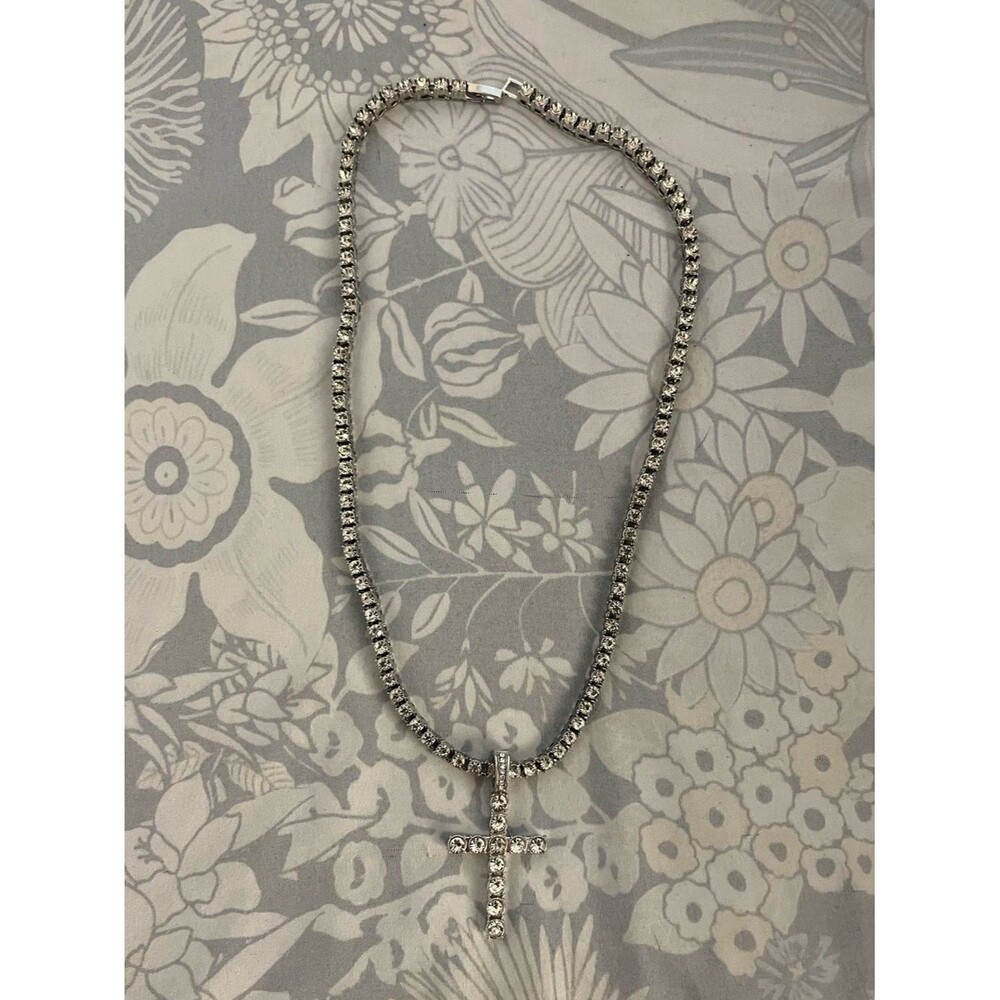 Unisex 20” Iced Out 5mm Tennis Chain Necklace Simulated Diamond + Cross Pendant